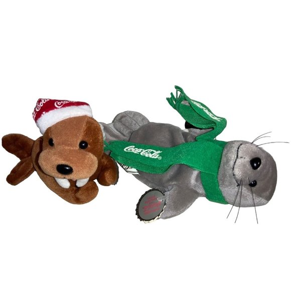 Coca-Cola Bean Bag Plush Animals— Walrus & Seal  vintage 1998 - Picture 1 of 10
